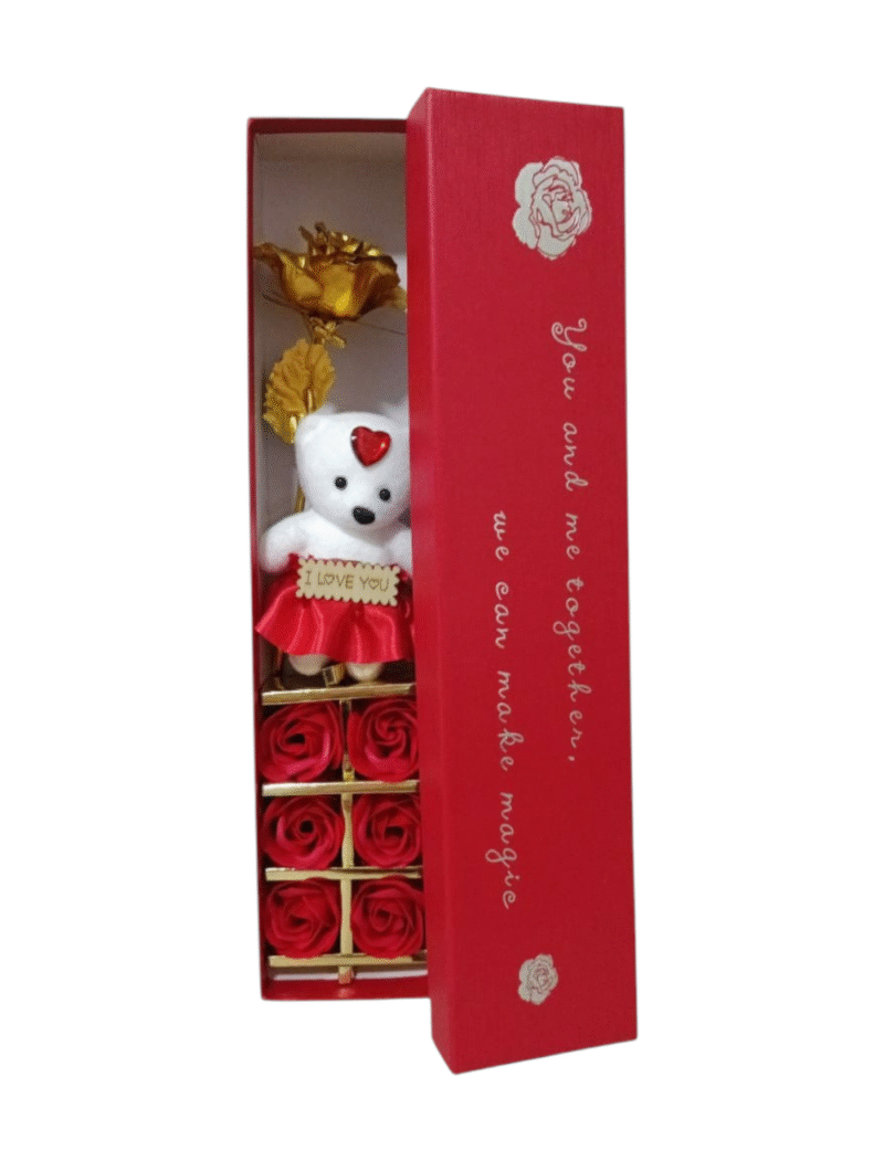 CAJA RECT ROSAS Y PELUCHE